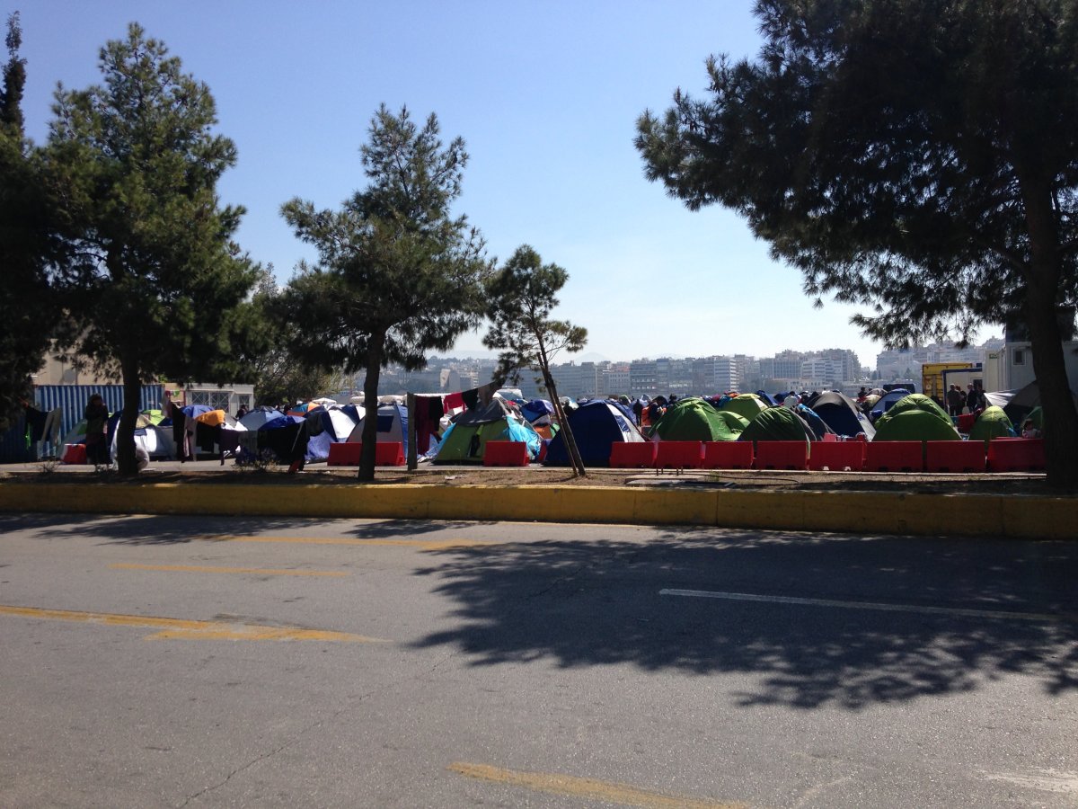 Refugee tents in Piraeus port.