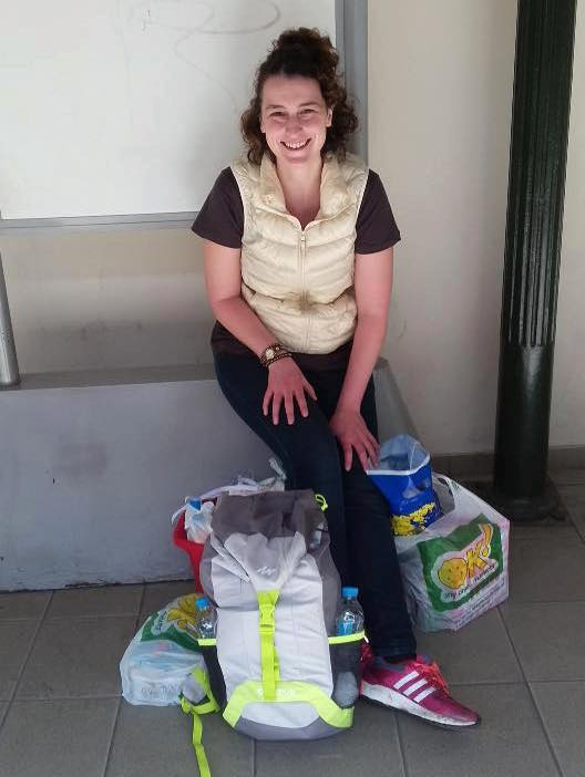 The author with a collection of toiletries and other items purchased to be donated.