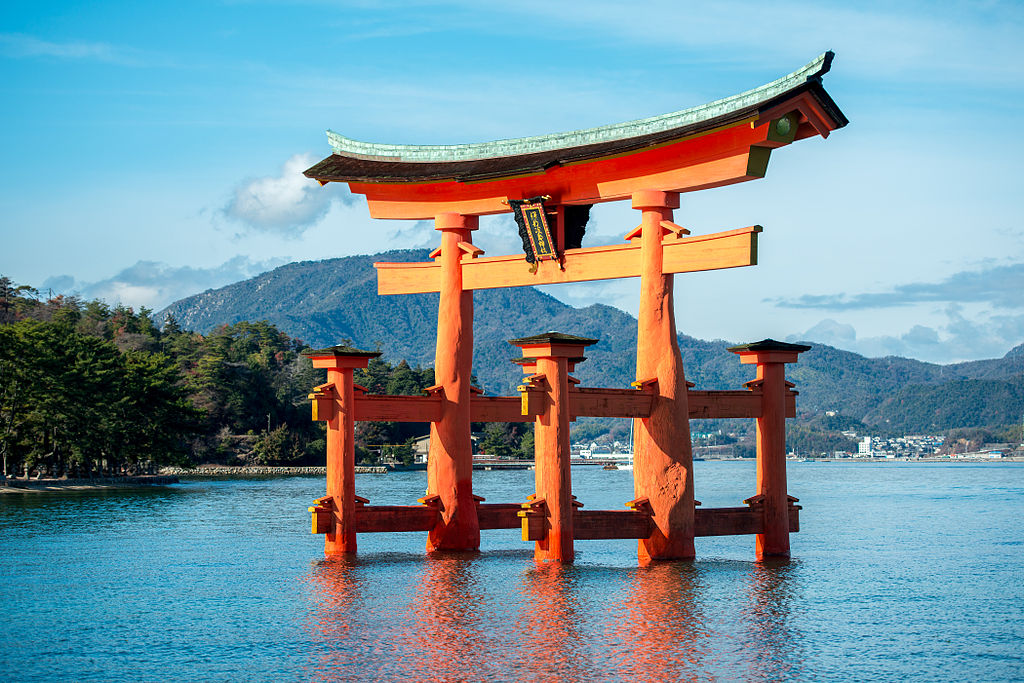 This historic torii welcomes visitors to Istukushima Shrine which is both a UNESCO 'World Heritage Site' and less than 30 kilometers from downtown Hiroshima. It was untouched by the blast