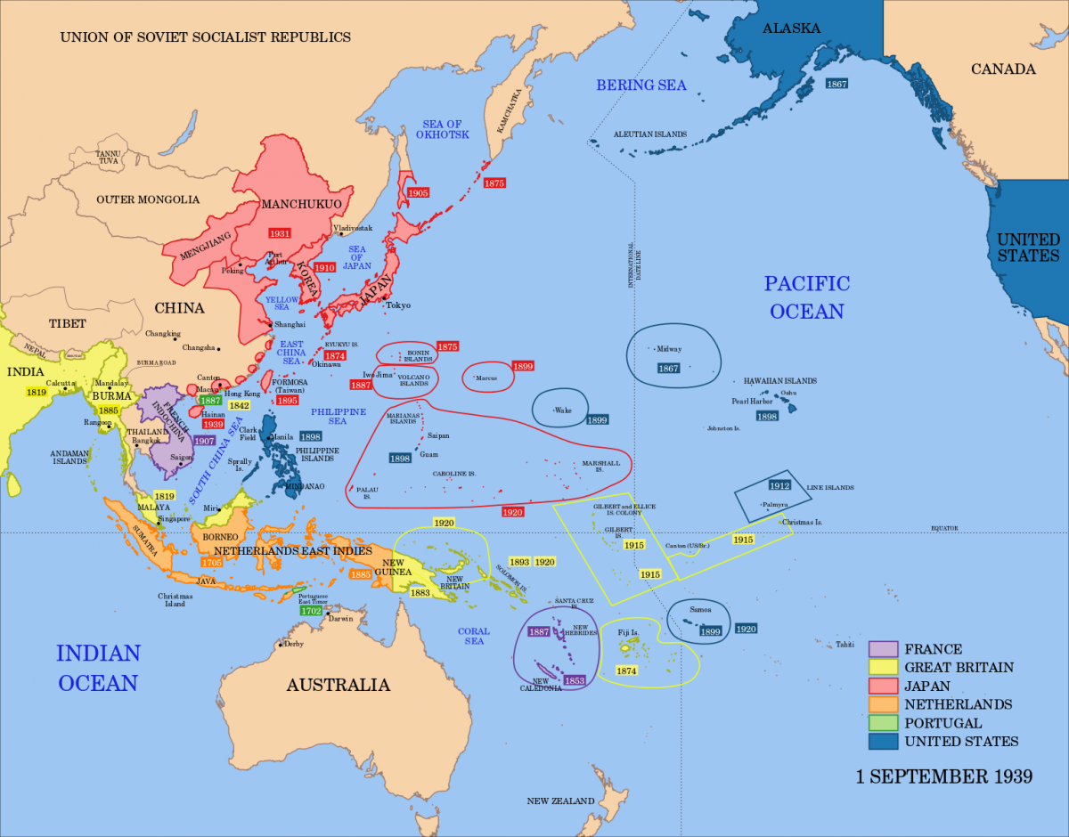 Map of Pacific imperial influences, 1939.