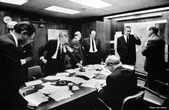 The Lyndon B. Johnson White House situation room during the Six Day War.