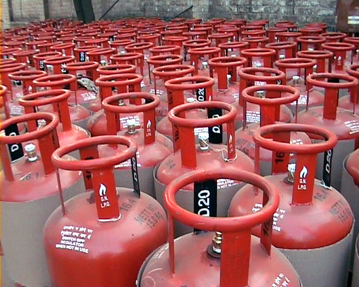 Liquefied petroleum gas containers in India.