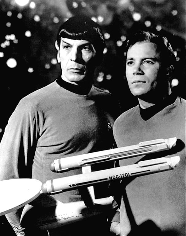 William Shatner as Captain Kirk and Leonard Nimoy as Mr. Spock.