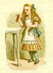 Illustrator John Tenniel’s own adaptation and coloring—that’s a yellow dress on Alice, not blue.