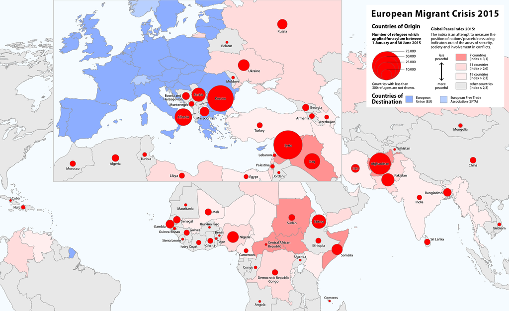Asylum applicants' countries of origin between January 1-June 30, 2015.