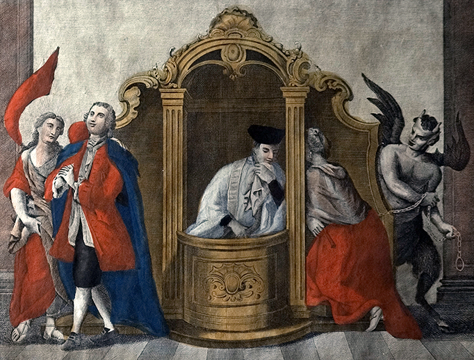 A depiction of the Sacrament of Penance from around 1800.