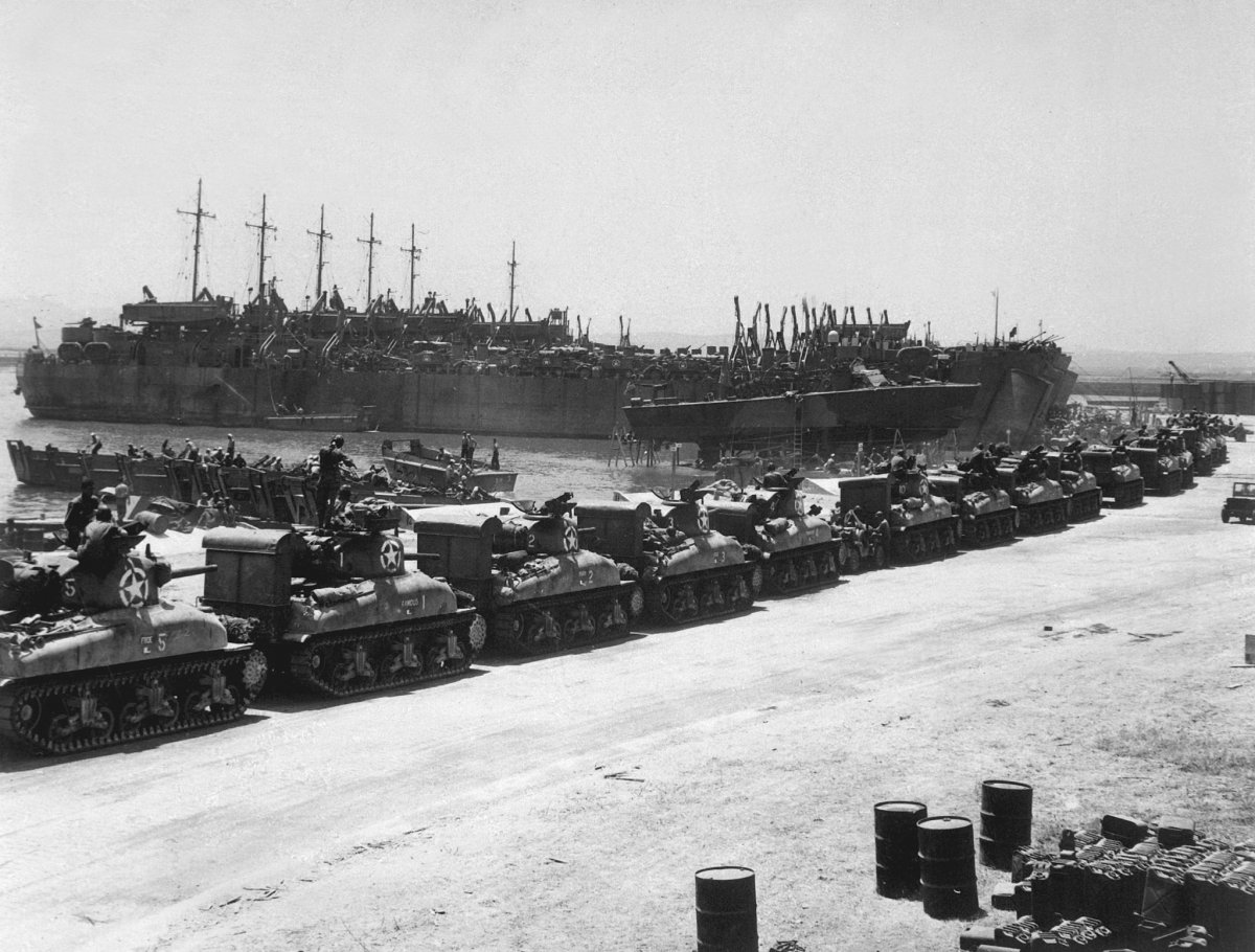 U.S. tanks in Tunisia in July 1943 prior to Operation Husky.