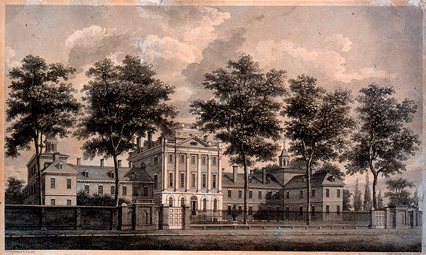 Architect William Strickland's sketch of the first Pennsylvania Hospital.
