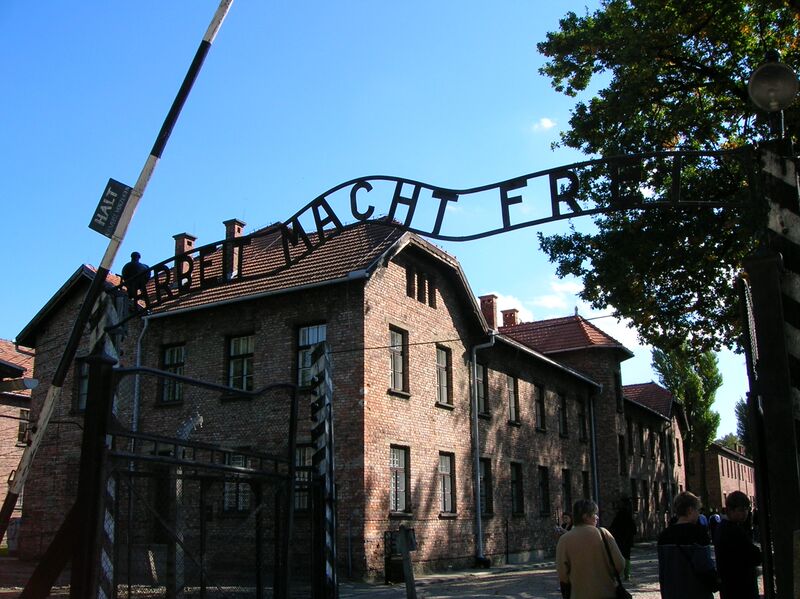 The entrance to Auschwitz 'Arbeit Macht Frei' (Work Makes (you) Free).