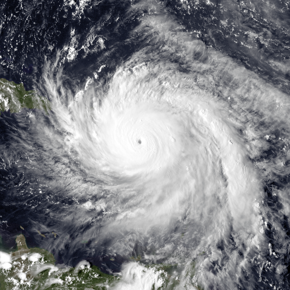 Satellite image of Hurricane Maria moving towards Puerto Rico.