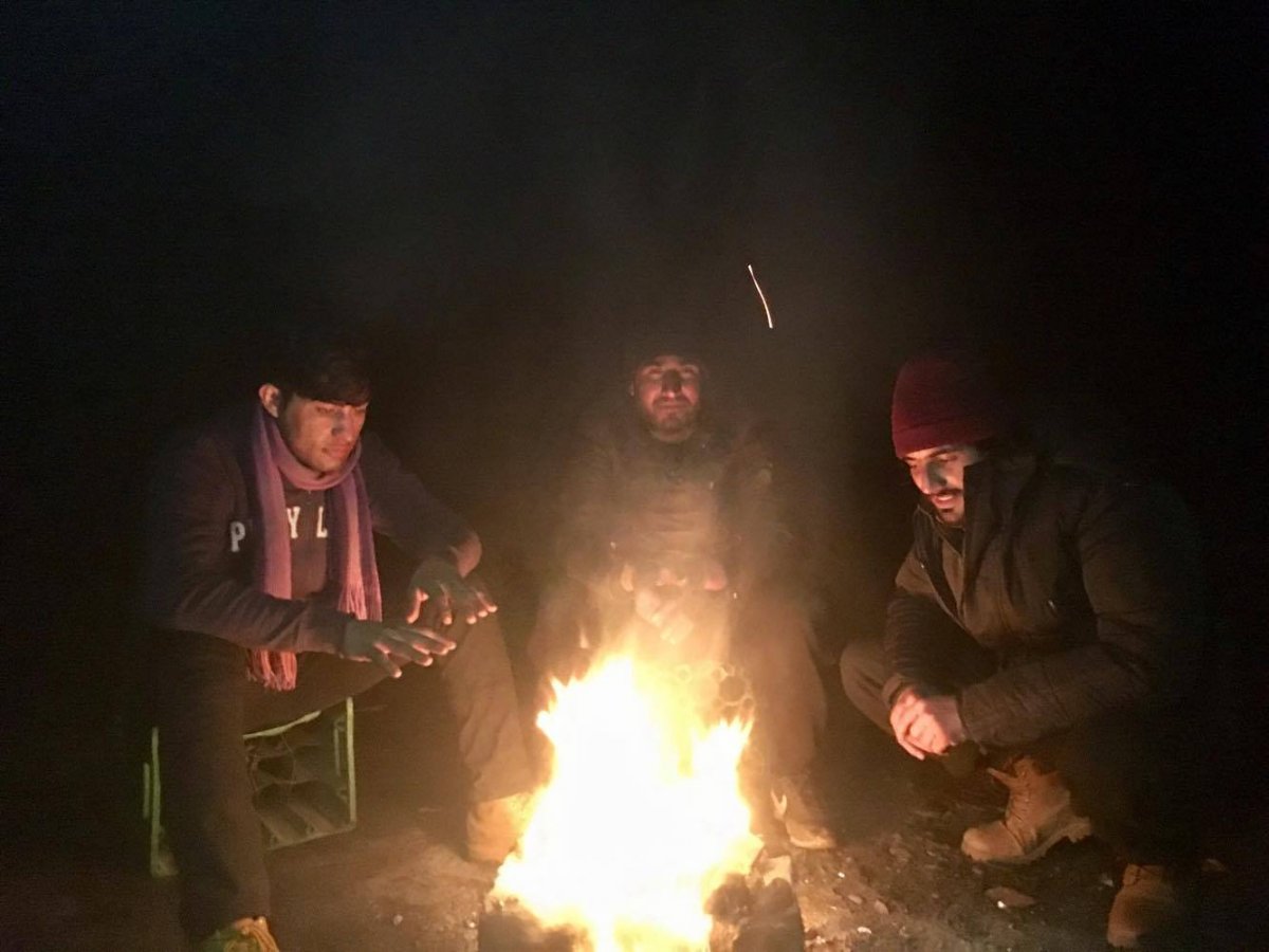 Three friends in the barracks.