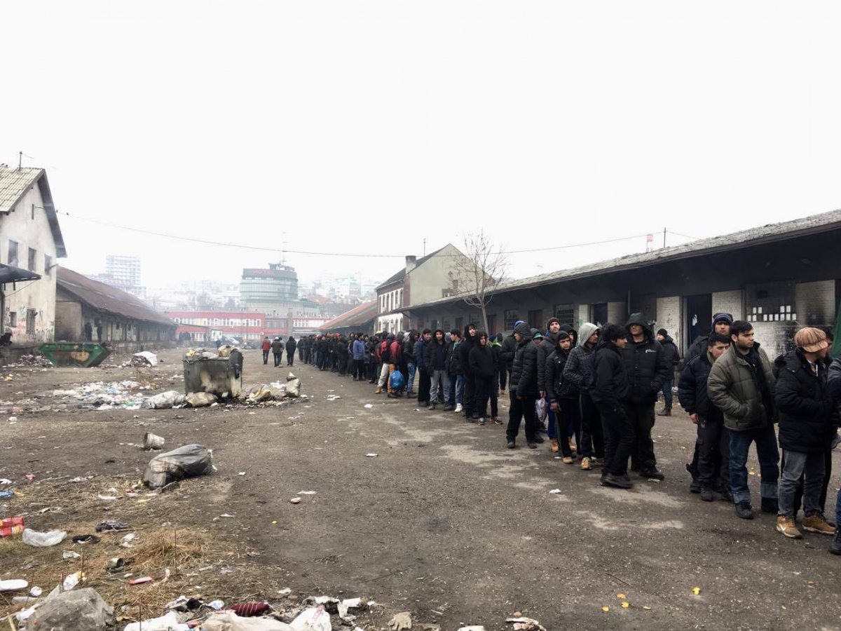 Refugees in a barracks camp in Belgrade, Serbia.