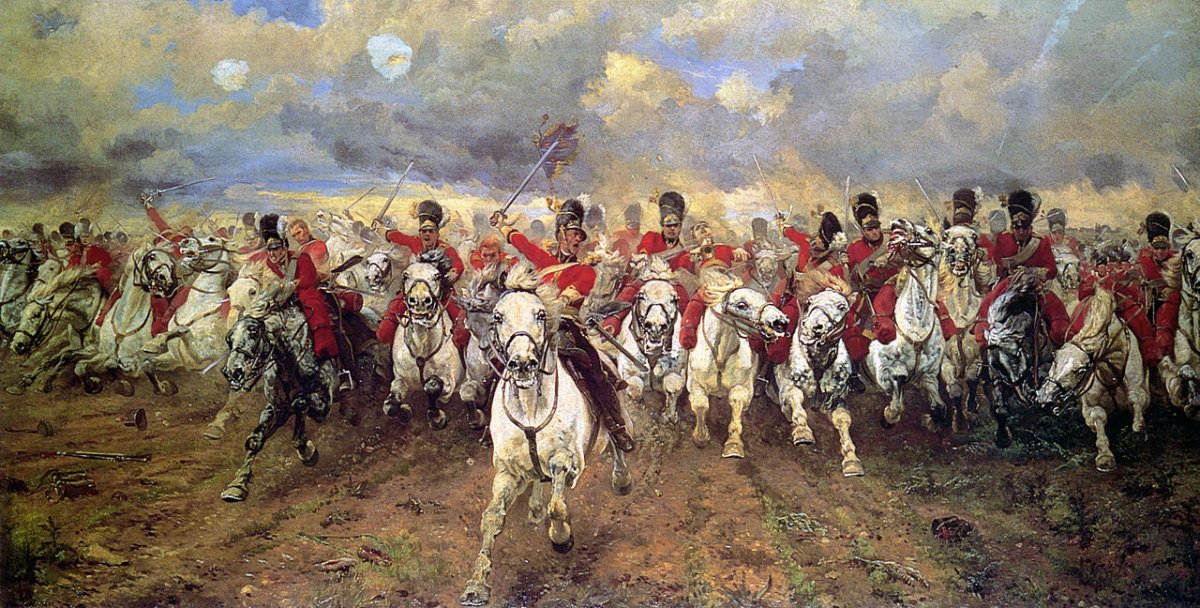 This 1881 painting depicts the British Royal Scots Greys at Waterloo.