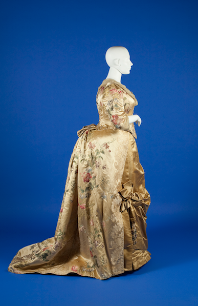 1880-1889 Yellow silk Charles Frederick Worth evening gown.