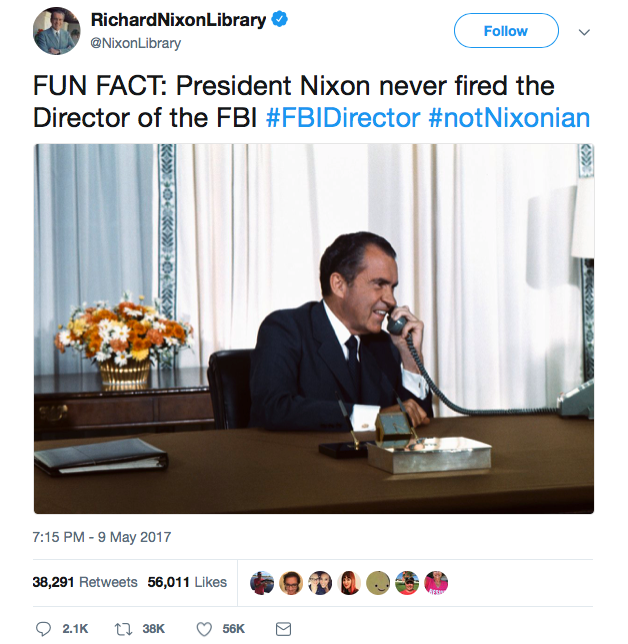A tweet from the Richard Nixon Presidential Library after comparisons were made between Nixon and President Trump.