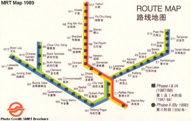 Map of Singapore’s MRT system, 1989