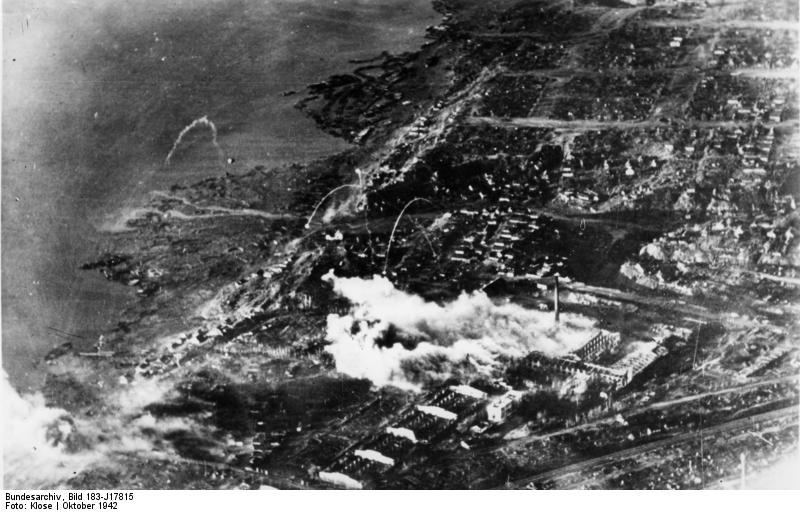 A German reconnaissance photo of Stalingrad after bombing from the air in October 1942