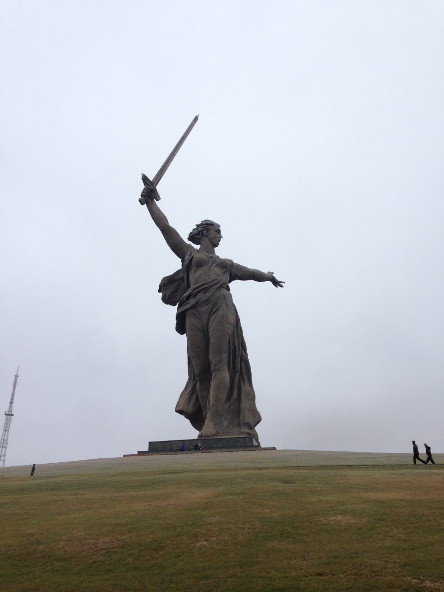 Rodina Mat’ Zovyot (The Motherland Calls), a 279 foot statue, crowns Mamayev Kurgan, a hill in central Stalingrad that witnessed nearly constant fighting throughout the battle, and contains the skeletal remains of more than 35,000 soldiers