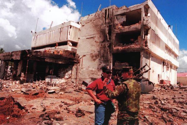 The U.S. embassy in Dar-es-Salaam, Tanzania following the 1998 bombing.