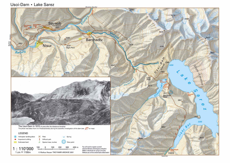 Map of Lake Sarez and Usoi Dam.