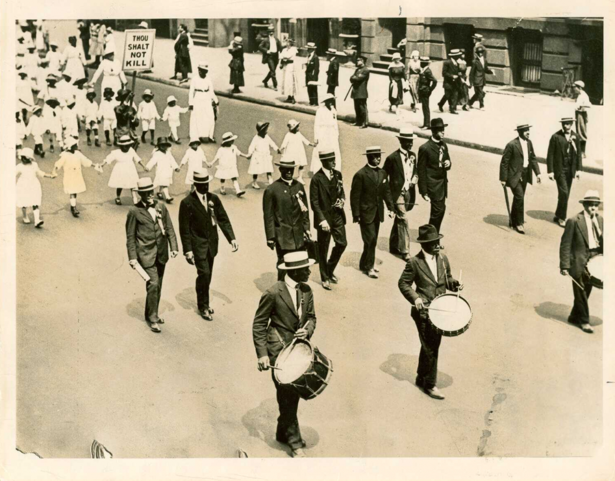 Du Bois (second row, far right) marching in the Silent Parade.