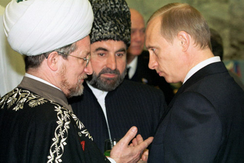 Russian President Vladimir Putin meeting with members of the country's Muslim religious leadership.