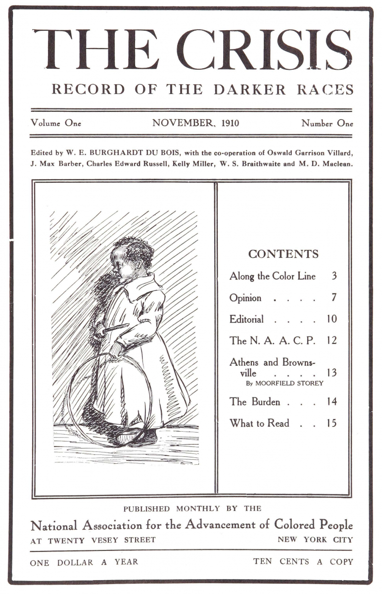The cover of the first issue of The Crisis from November, 1910.