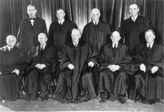 The members of the Supreme Court under Chief Justice Earl Warren.