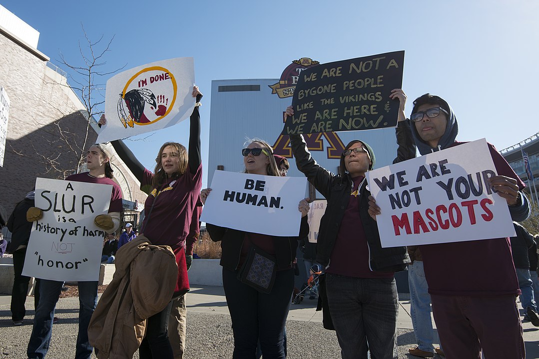 Protest against the name and mascot of the Washington Redskins in Minneapolis, 2014.
