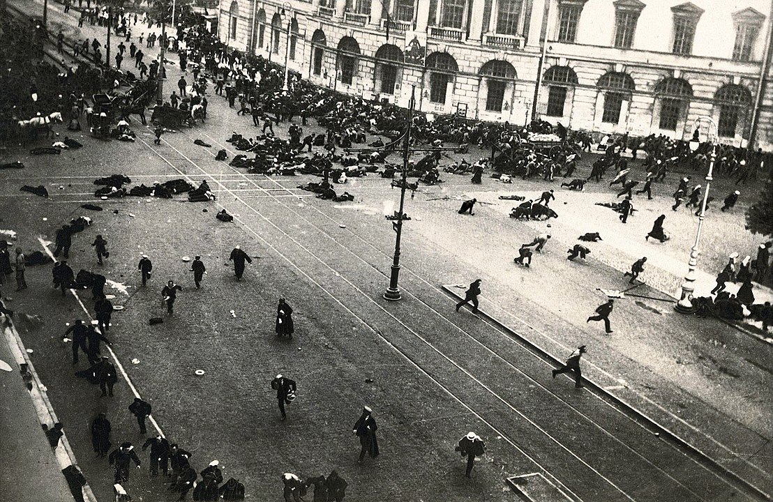 A street demonstration in Petrograd, Russia.