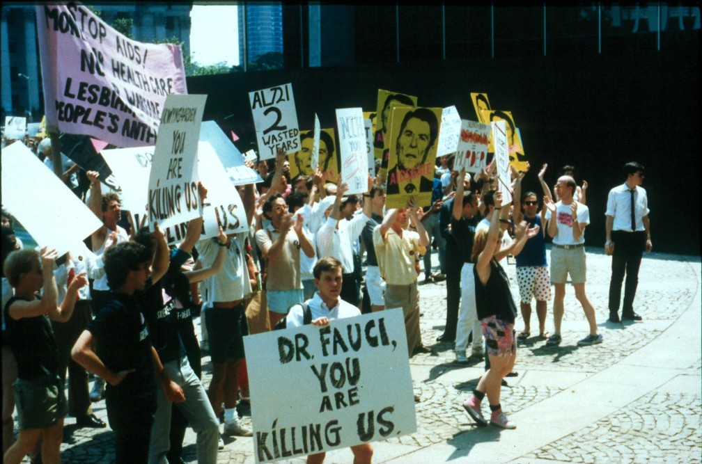 The 1990 ACT-UP protest at the National Institutes of Health sought to bring awareness to the AIDS crisis in America.