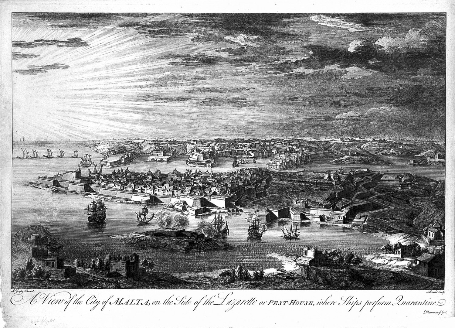 article18-19/1499px-Malta%3B_view_of_the_quarantine_area._Etching_by_M-A._Benoist%2C_Wellcome_L0019027.jpg