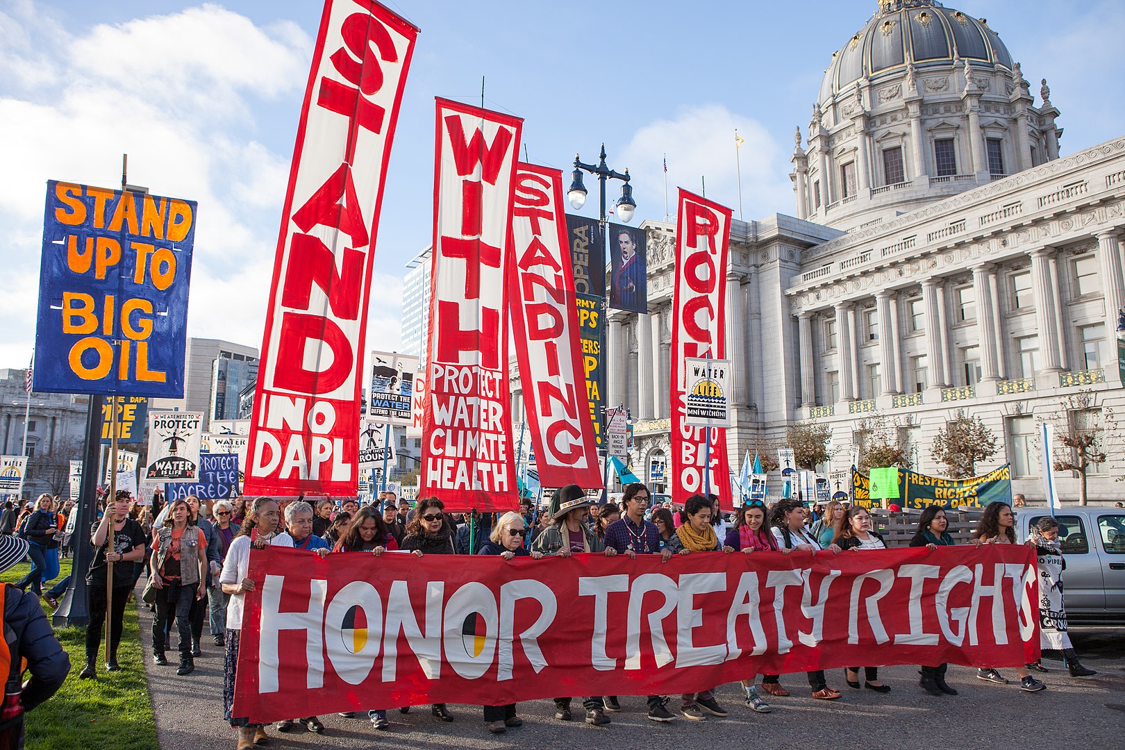 A Standing Rock solidarity march in San Francisco to protest the Dakota Access Pipeline that would run through Sioux land, 2016.