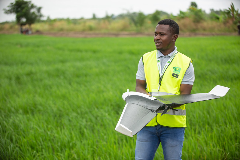 A field demonstration of a drone that drives the Kpong irrigation scheme in Ghana, 2019.