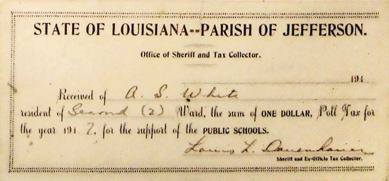 A 1917 receipt for a poll tax in Jefferson Parish, LA.