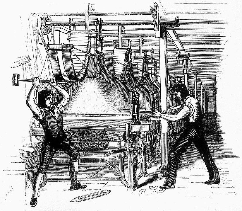 An 1844 depiction of Luddites.