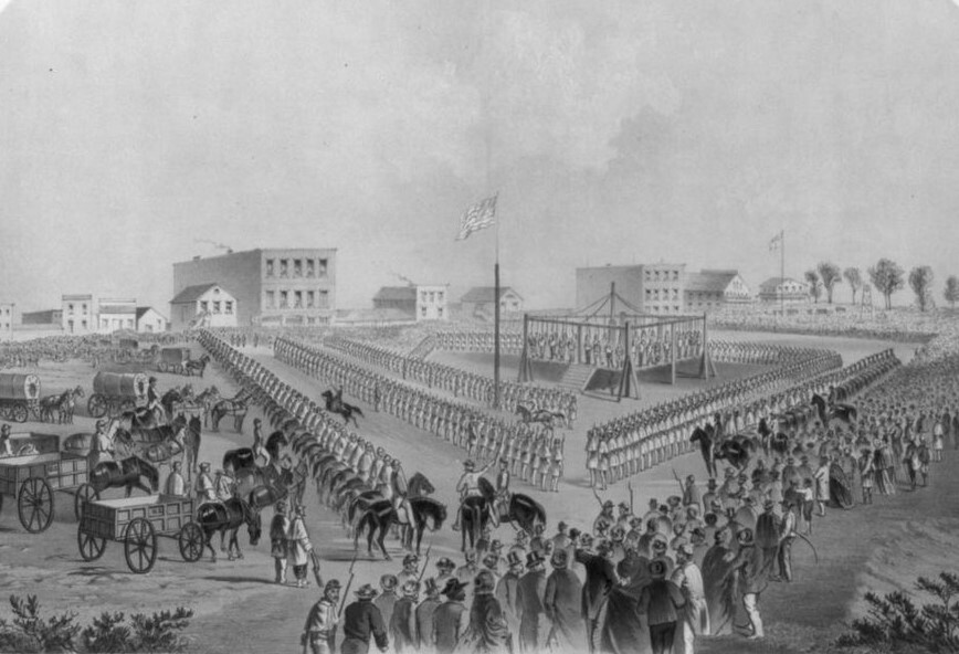 Drawing of the 1862 mass execution in Mankato, Minnesota.