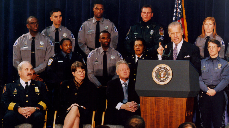 Senator and future Vice President Joe Biden speaking at the signing of the 1994 Crime Bill.