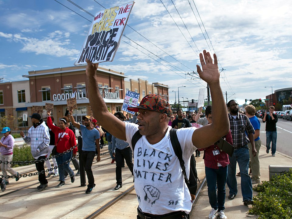 Black Lives Matter protest on September 20, 2015, against police brutality in St. Paul, Minnesota. Image by Fibonacci Blue