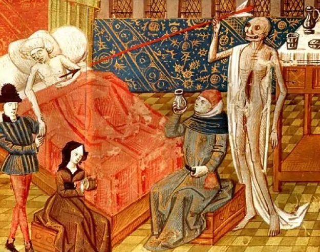 A depiction of the Black Death in a 15th-century Italian miniature.