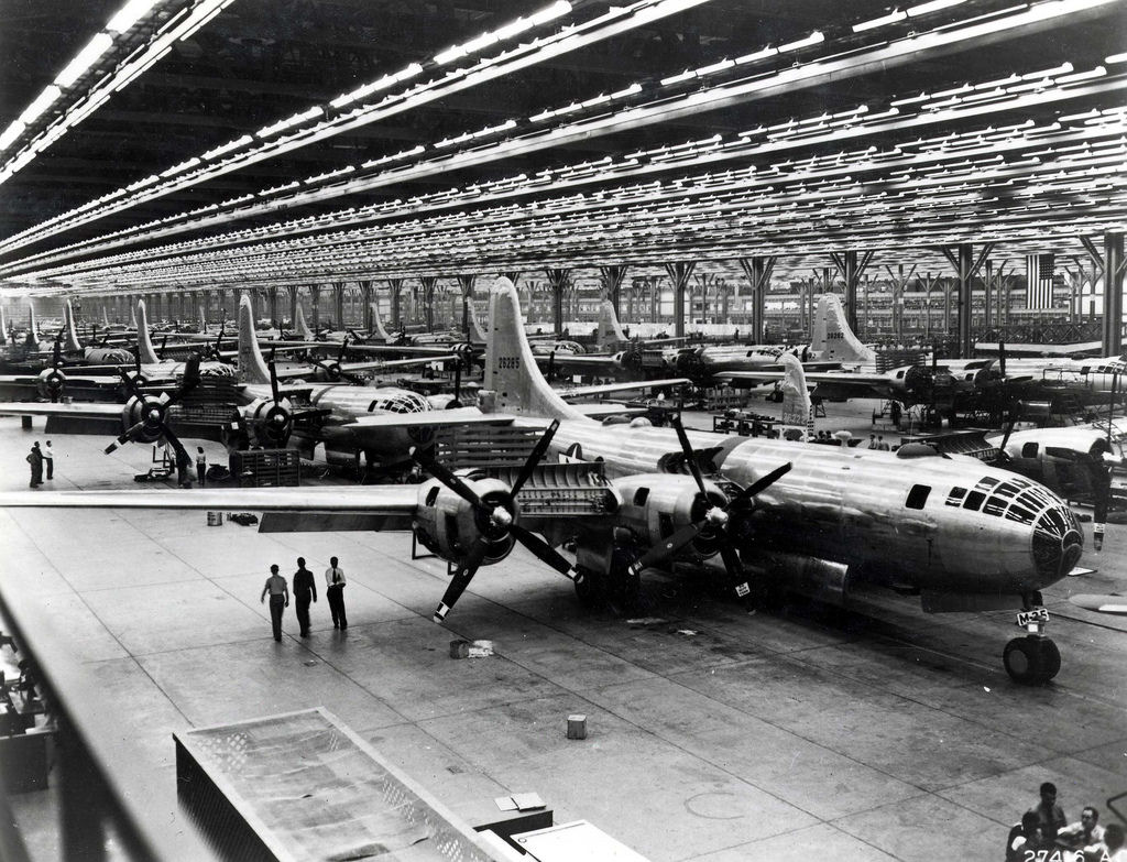 Boeing B-29 Superfortress bombers under construction.