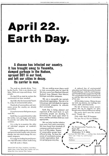 Earth Day ad in the New York Times.