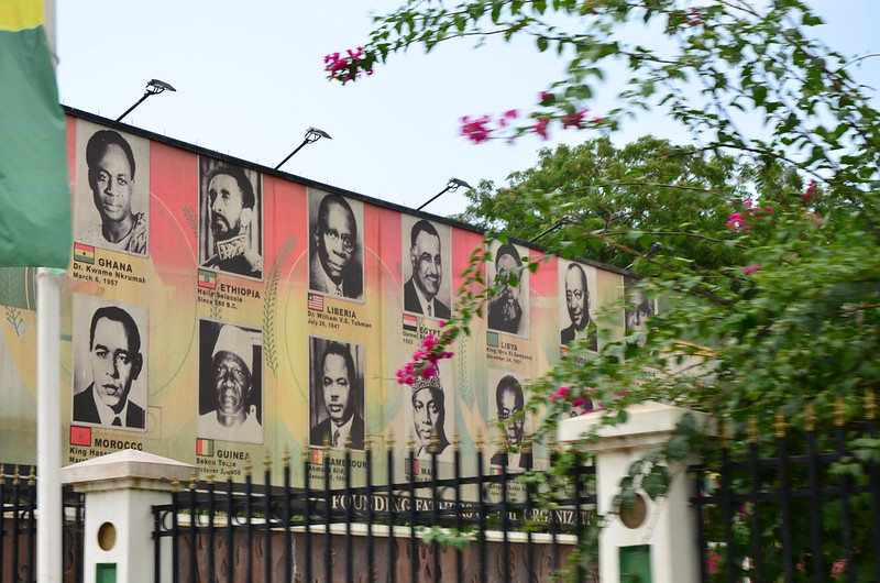 A mural in Accra, Ghana depicting the faces of African independence and decolonization efforts.