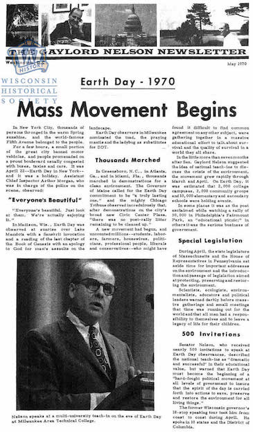 Senator Gaylord Nelson’s May 1970 newsletter.