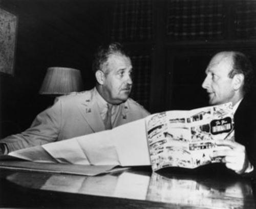 David E. Lilienthal (right) meets with General Leslie R. Groves (left).