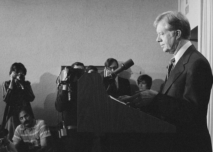In 1980 President Jimmy Carter announced sanctions against Iran in retaliation for taking U.S. Embassy workers as hostages.
