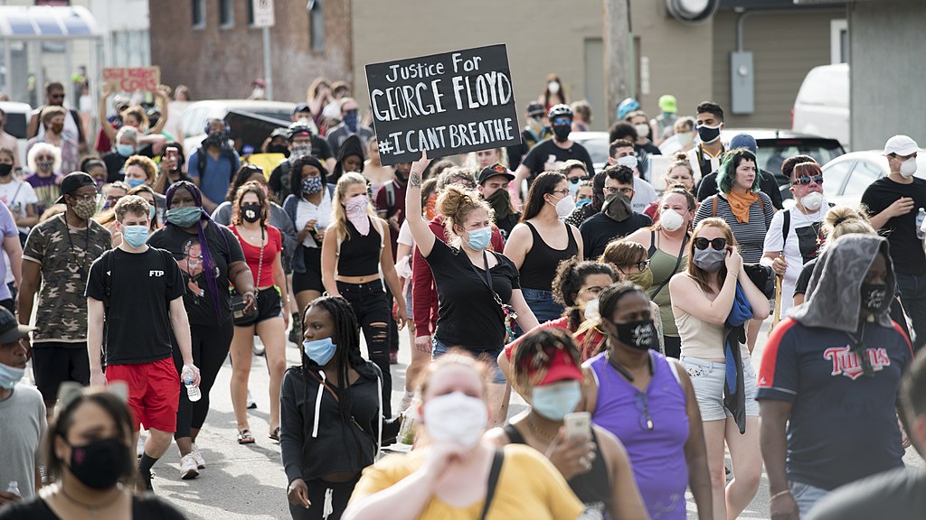A large group of people protest against police violence after the death of George Floyd in Minneapolis, May, 2020