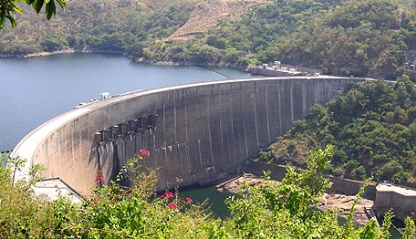 The Kariba Dam as seen from the Zimbabwean side.
