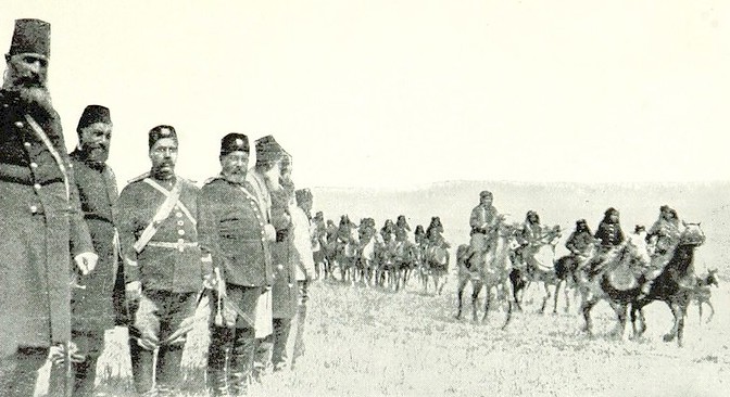 The governor of Van Province, Bahri Pasha, reviews the Kurdish cavalry in 1894.