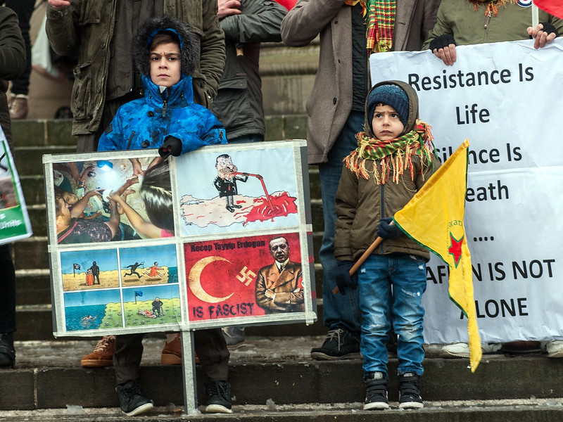 Kurds in Sheffield, England, protest Turkey’s offensive against Kurdish YPG forces in Syria in 2018.